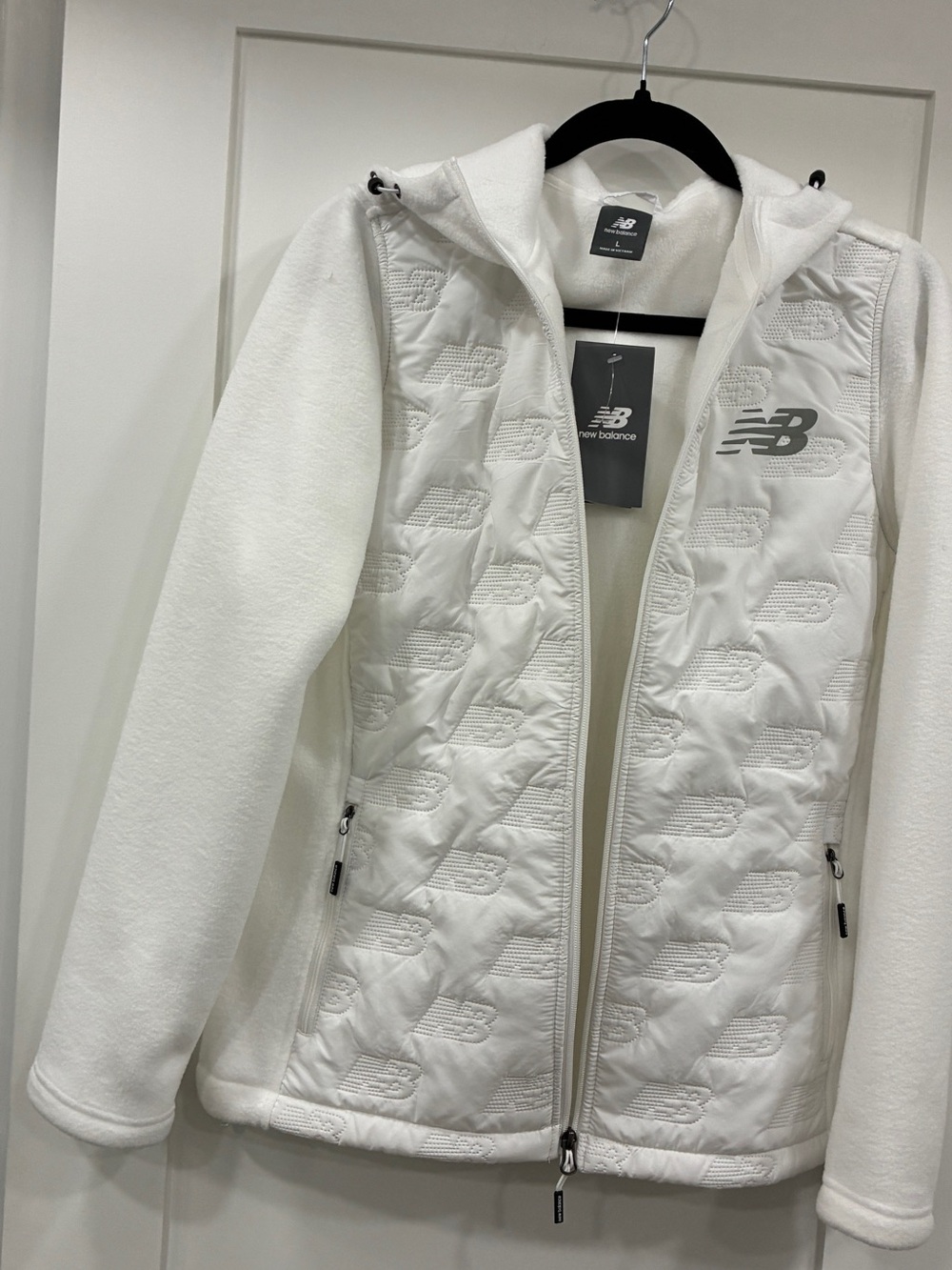 NWT New Balance White Sherpa Fleece Hooded Full Zip Jacket Large